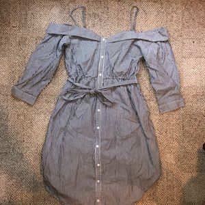 Pinstripe Off the Shoulder Dress